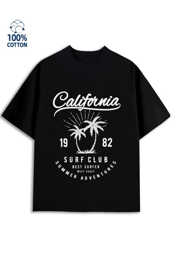 California Surf Club men Los Angeles 180G 100% Cotton black graphics cut Classic Unisex Shirt Crewneck tshirts Funny Unisex Shirt Graphic tshirts Vintage Unisex Shirt Crewneck tshirts