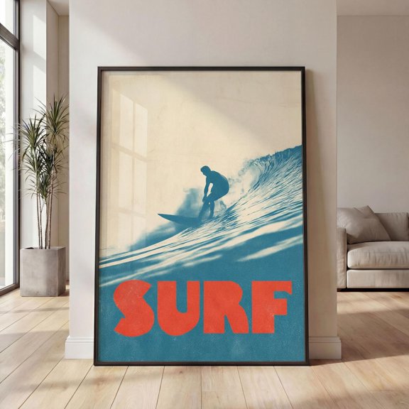 California Surf Decor Mid Century Wall Art Ocean Wave Print, Unframed Paper Print