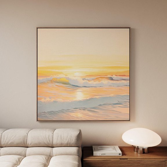 California Surf Ocean Wave Wall Art Coastal Beach Yellow Pastel Style Vintage Art Design, Unframed Paper Print