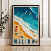 California Surf Poster Vintage Malibu Beach Retro Coastal Wall Art