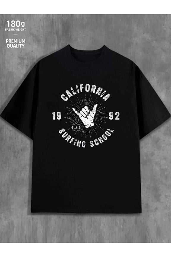 California Surf School Los Angeles comfort colors tshirt funny t shirts mens 180G 100% Cotton black Hip-hop streetwear summer and spring season Everyday and weekend wear Hip-hop street style usa cut