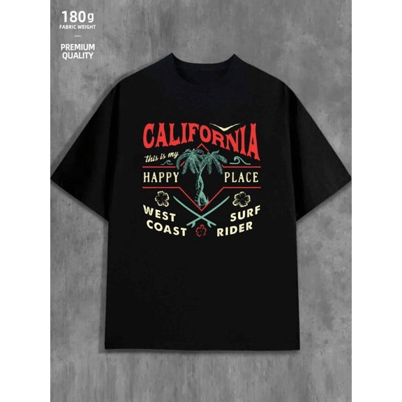 California Surf Tee for men 180G 100% Cotton black Vintage Unisex Shirt Short Sleeve tshirts Retro Unisex Shirt Cotton tshirts Funny Unisex Shirt Crewneck tshirts Vintage Unisex Shirt Printed tshirts