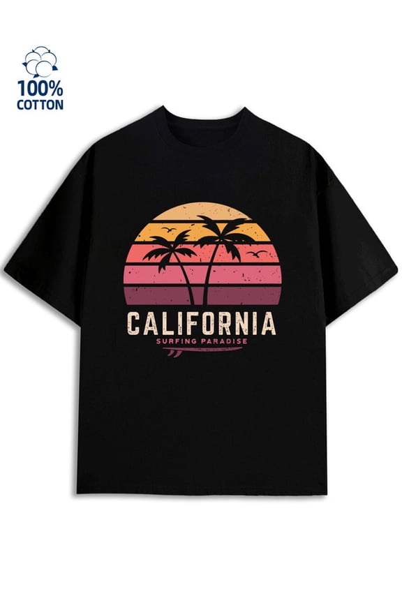California Surf Tee men Los Angeles 180G 100% Cotton black usa graphics Retro Unisex Shirt Cotton tshirts Vintage Unisex Shirt Printed tshirts Casual Unisex Shirt Graphic tshirts