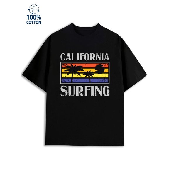 Greenink California Surf Tee mens Los Angeles 180G Cotton black cut 79 Casual Unisex Shirt Graphic Tee tshirts Vintage Unisex Shirt Short Sleeve tshirts Basic Unisex Sh