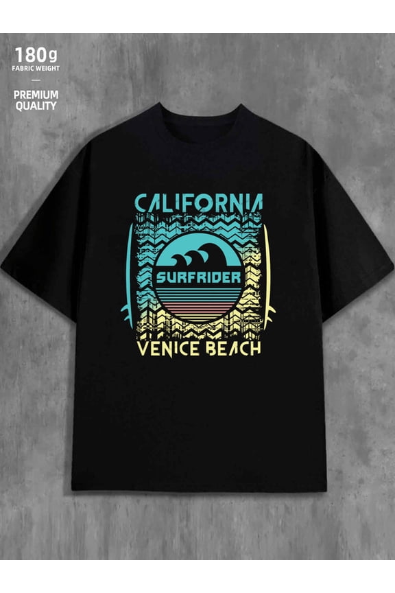 California Surf men 180G 100% Cotton black Casual Unisex Shirt Short Sleeve tshirts Retro Unisex Shirt Crewneck tshirts Unique Design Unisex Shirt Short Sleeve tshirts