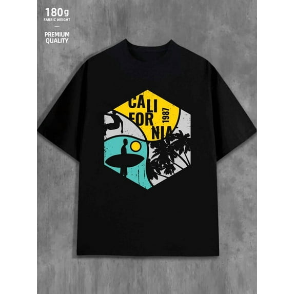 California Surf for men 180G 100% Cotton black Unique Design Unisex Shirt Printed tshirts Trendy Unisex Shirt Crewneck tshirts Vintage Unisex Shirt Crewneck tshirts Retro Unisex Shirt Graphic tshirts