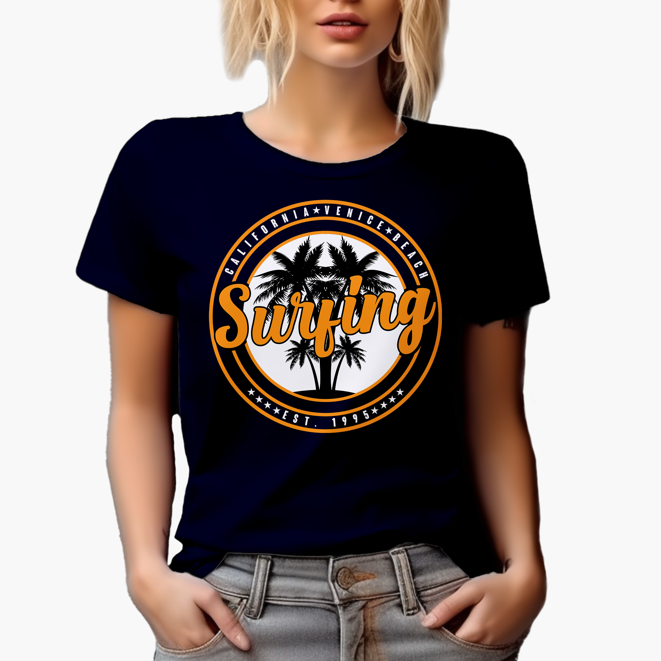 California Surfing, Surfer, Navy Blue T-Shirt, XL