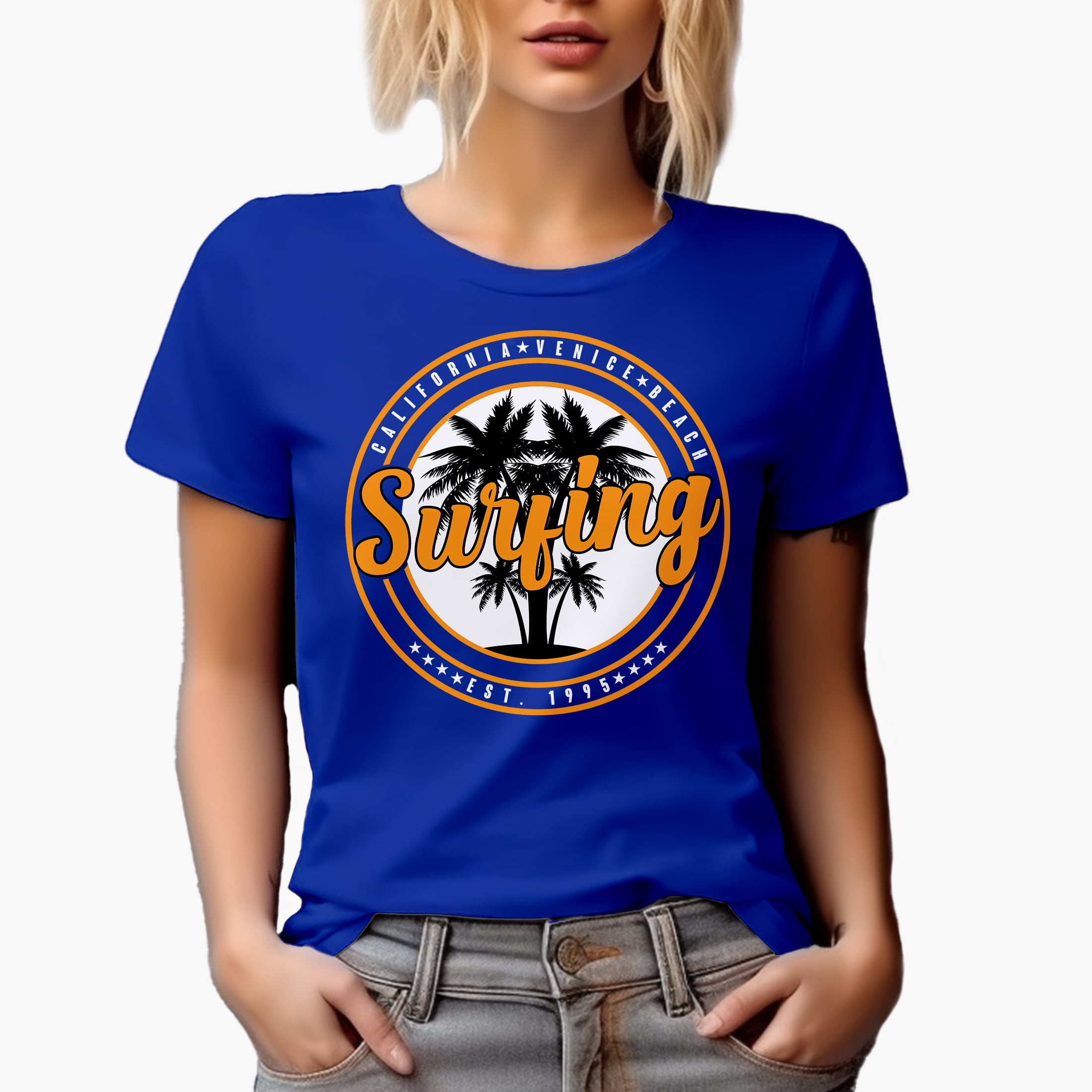 California Surfing, Surfer, Royal Blue T-Shirt, XL