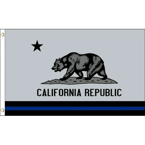 California Thin Blue Line Flag 3X5 Ft Police Memorial Black White Gray State Ca