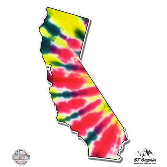 California Tie Dye Hippie - 3" Vinyl Sticker - For Car Laptop I-Pad Phone Helmet Hard Hat - Waterproof Decal