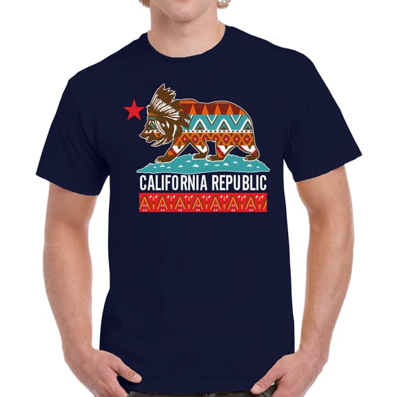California Tribal Bear T-Shirt for Men - S M L XL 2XL 3XL 4XL 5XL USA State Graphic Tee - California Clothes Collection Funny Cali Gift for Men