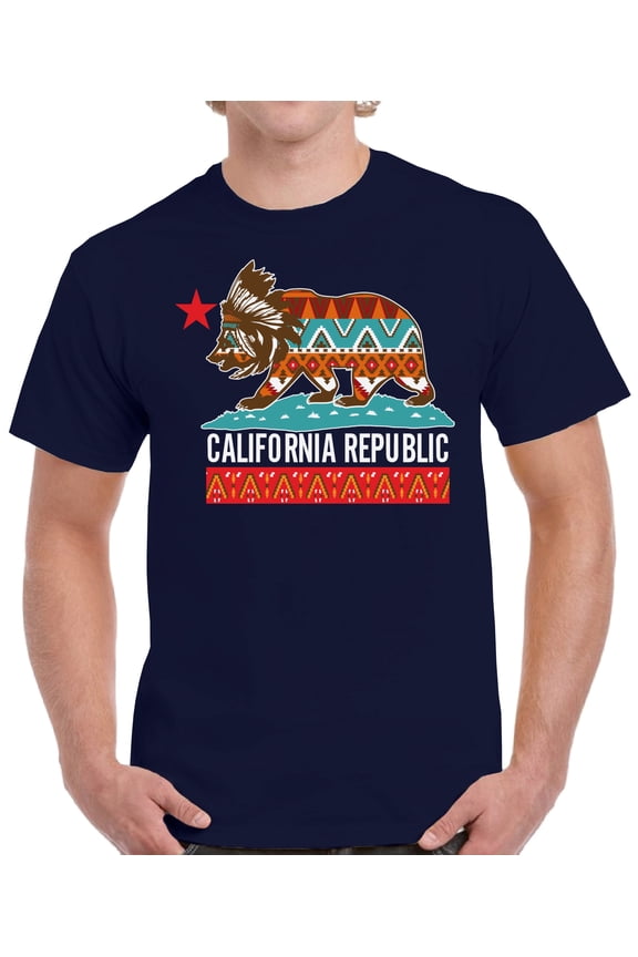 California Tribal Bear T-Shirt for Men - S M L XL 2XL 3XL 4XL 5XL USA State Graphic Tee - California Clothes Collection Funny Cali Gift for Men