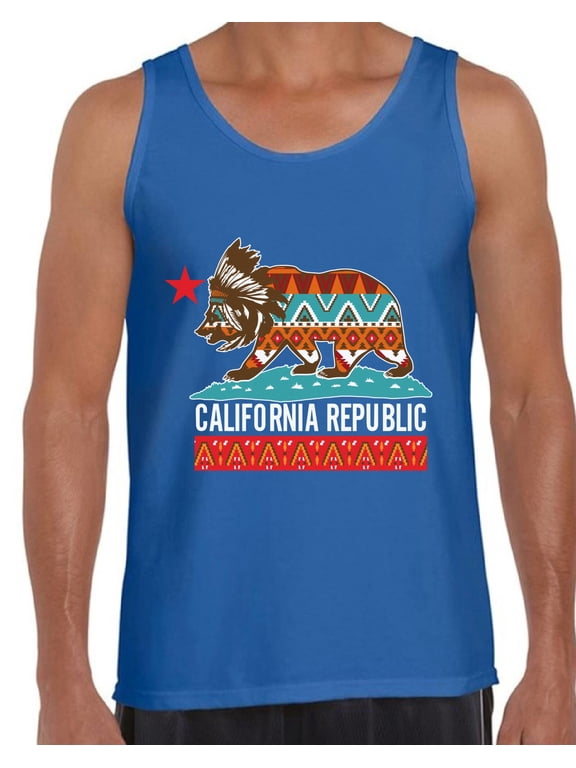 California Tribal Bear USA State Tank Top for Men - S M L XL 2XL California Graphic Tee - Best Patriotic Cali Outfit Tee Top Gift