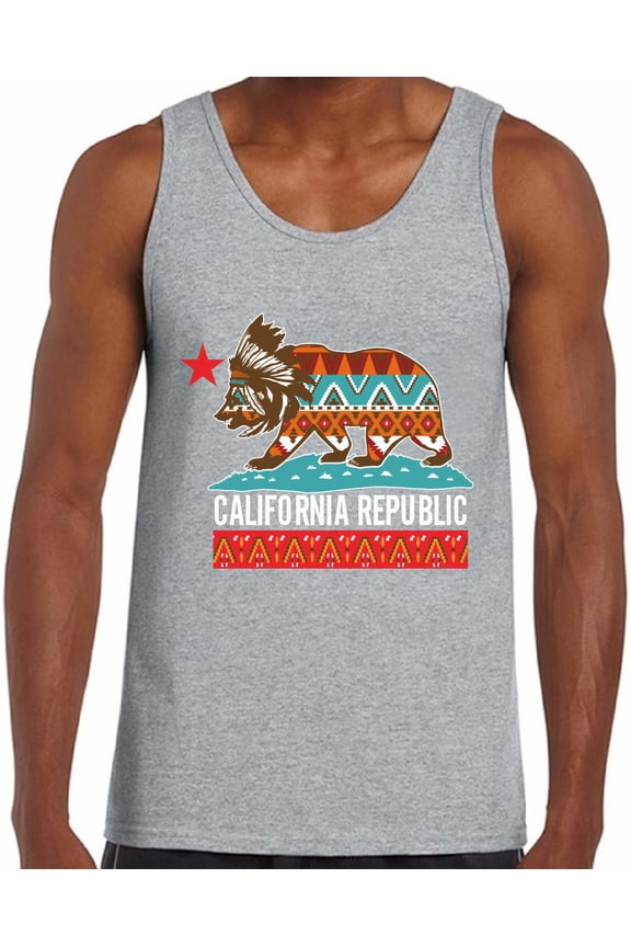 California Tribal Bear USA State Tank Top for Men - S M L XL 2XL California Graphic Tee - Best Patriotic Cali Outfit Tee Top Gift