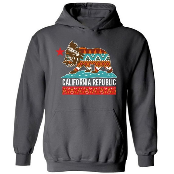 California Tribal Bear Unisex Hooded Sweatshirt - USA State California Republic - Funny Cali Hoodie for Women for Men