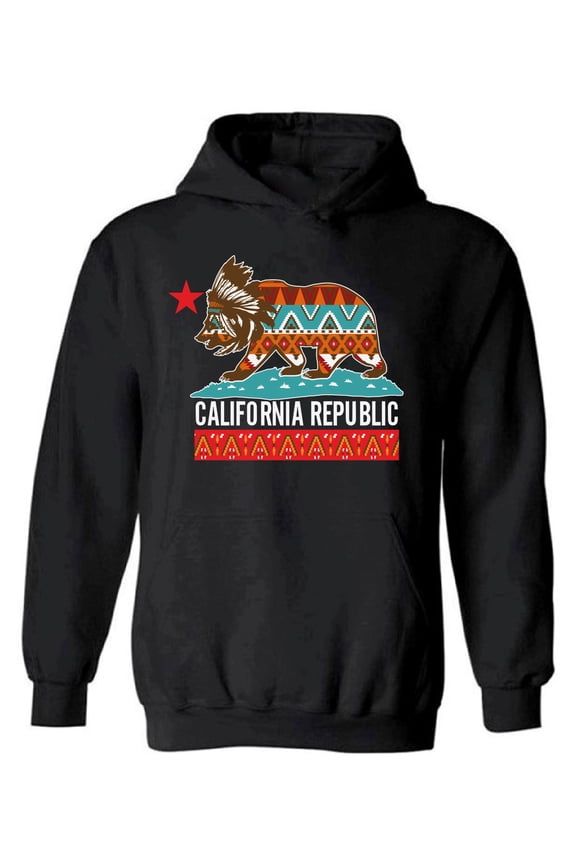 California Tribal Bear Unisex Hooded Sweatshirt - USA State California Republic - Funny Cali Hoodie for Women for Men