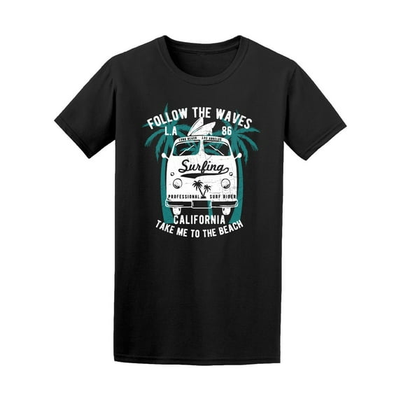 California Typography Surfing T-Shirt Men -Image by Shutterstock, Male Large