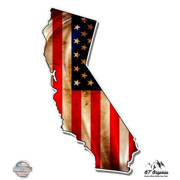 California USA American Flag - 8" Vinyl Sticker - For Car Laptop I-Pad - Waterproof Decal