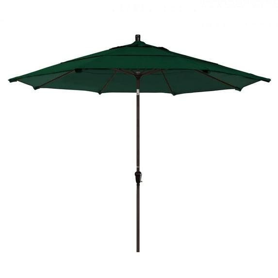 California Umbrella 11 Ft. Octagonal Aluminum Auto Tilt Patio Umbrella W/ Crank Lift & Aluminum Ribs - Bronze Frame / Olefin Hunter Green Canopy