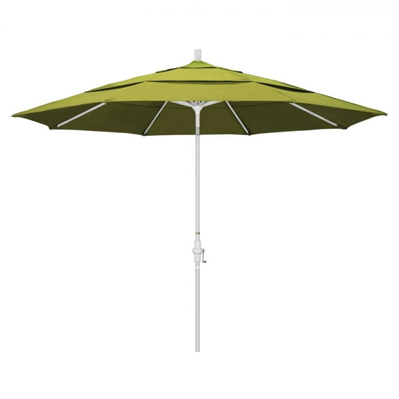 California Umbrella 11 Ft. Octagonal Aluminum Collar Tilt Patio Umbrella W/ Crank Lift & Aluminum Ribs - Matted White Frame / Olefin Kiwi Canopy