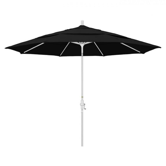 California Umbrella 11 Ft. Octagonal Aluminum Collar Tilt Patio Umbrella W/ Crank Lift & Aluminum Ribs - Matted White Frame / Sunbrella Canvas Black Canopy