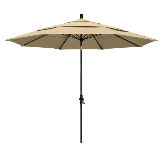 California Umbrella 11 Ft. Octagonal Aluminum Collar Tilt Patio Umbrella W/ Crank Lift & Fiberglass Ribs - Bronze Frame / Olefin Antique Beige Canopy