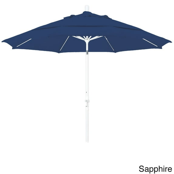 California Umbrella 11' Rd. Alum/Fiberglass Rib Patio Umb,Crank Lift/Collar Tilt, Dbl Wind Vent, White Finish, Pacifica Fabric Sapphire