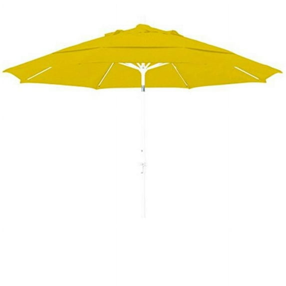 California Umbrella 11' Rd. Alum/Fiberglass Rib Patio Umb,Crank Lift/Collar Tilt, Dbl Wind Vent, White Finish, Sunbrella Fabric Sunflower Yellow
