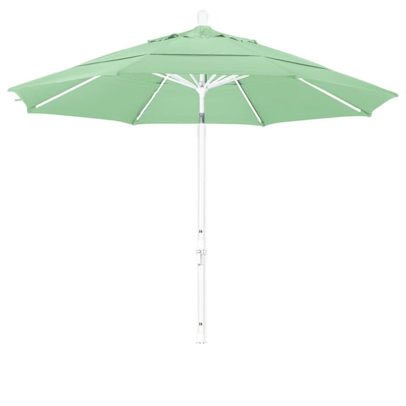 California Umbrella 11' Rd. Aluminum Patio Umbrella, Crank Lift, Collar Tilt, Dbl Wind Vent, White Finish, Pacifica Fabric Spa