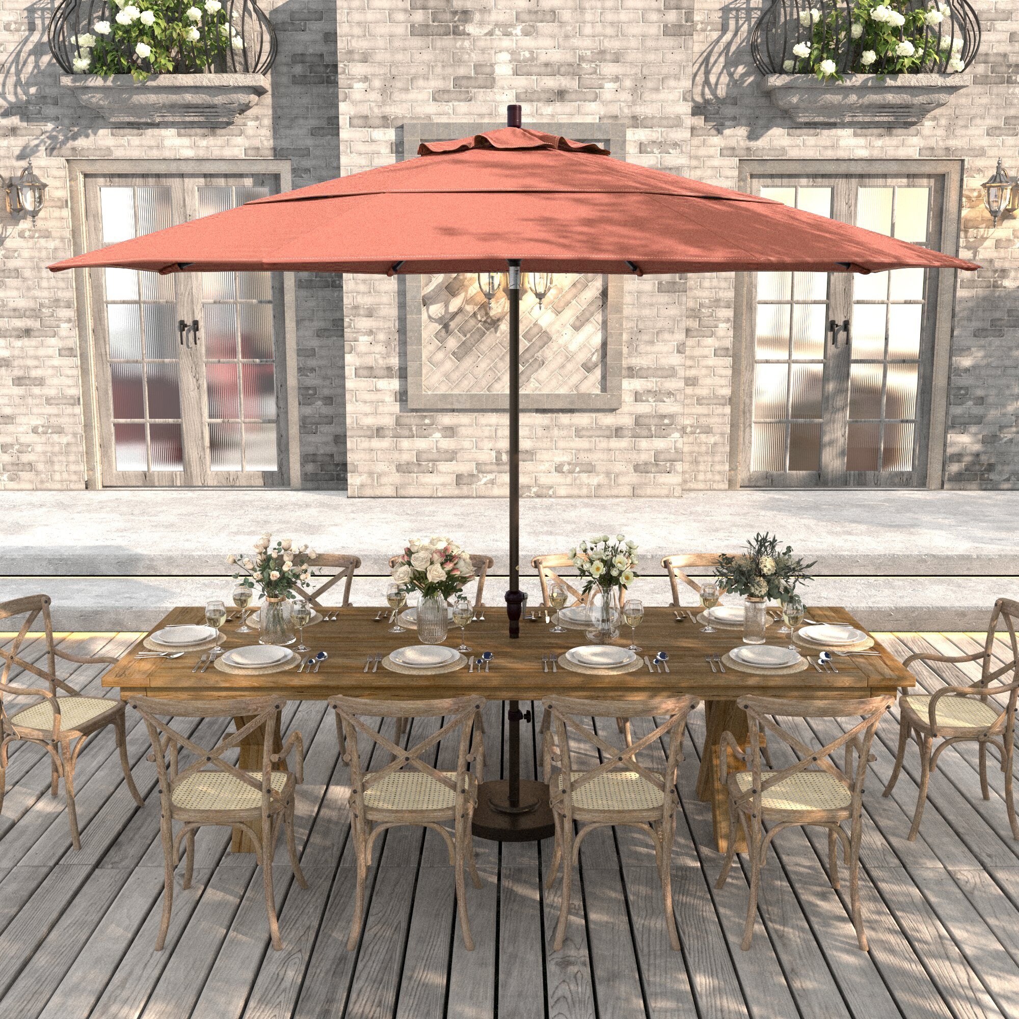 California Umbrella 11' Round Aluminum Crank Open Auto Tlit Patio