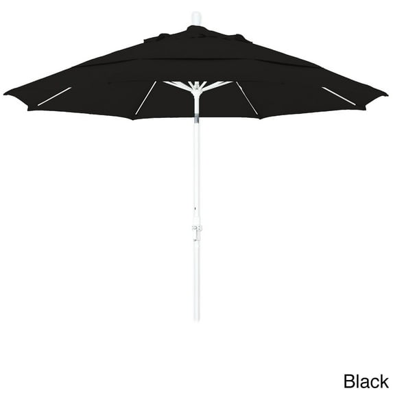 California Umbrella 11' Rd. Alum/Fiberglass Rib Patio Umb,Crank Lift/Collar Tilt, Dbl Wind Vent, White Finish, Pacifica Fabric Black