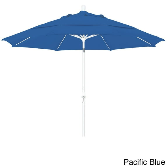 California Umbrella 11' Rd. Alum/Fiberglass Rib Patio Umb,Crank Lift/Collar Tilt, Dbl Wind Vent, White Finish, Pacifica Fabric Pacific Blue