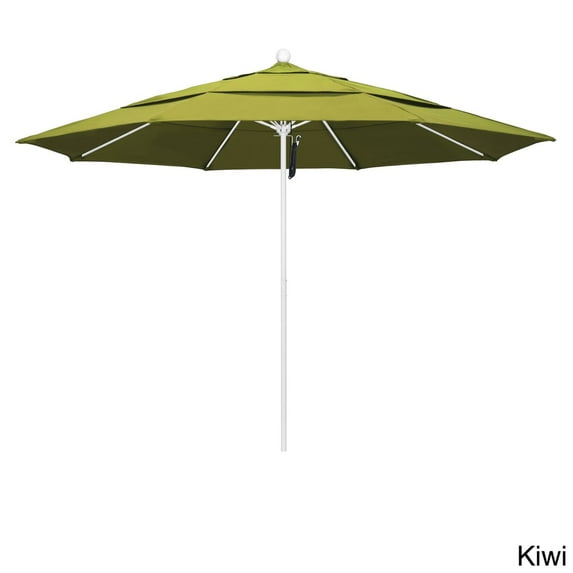 California Umbrella 11' Rd Aluminum Frame, Fiberglass Rib Market Umbrella, Push Open, White Finish, Olefin Fabric Kiwi