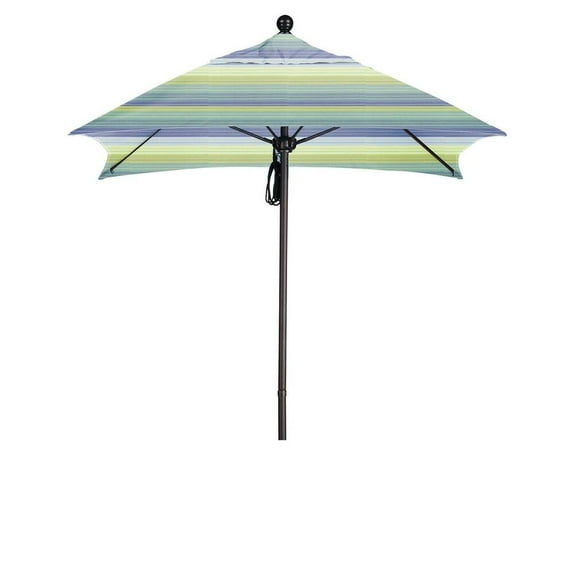 California Umbrella 6' Sq. Aluminum Frame, Fiberglass Rib Patio Umbrella, Push Open, Bronze Finish, Sunbrella Fabric Bay Brown