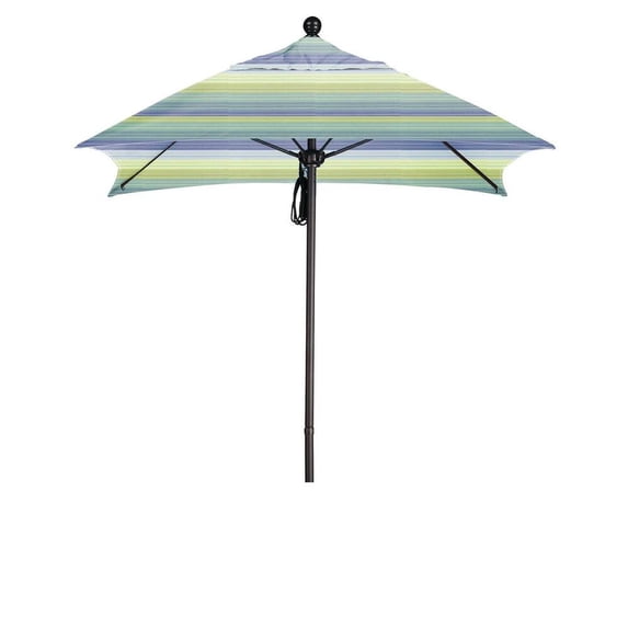California Umbrella 6' Sq. Aluminum Frame, Fiberglass Rib Patio Umbrella, Push Open, Bronze Finish, Sunbrella Fabric Sunflower Yellow