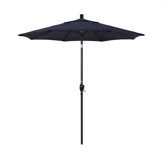 California Umbrella 7.5 Ft. Octagonal Aluminum Push Button Tilt Patio Umbrella W/ Crank Lift & Aluminum Ribs - Bronze Frame / Sunbrella Canvas Navy Canopy