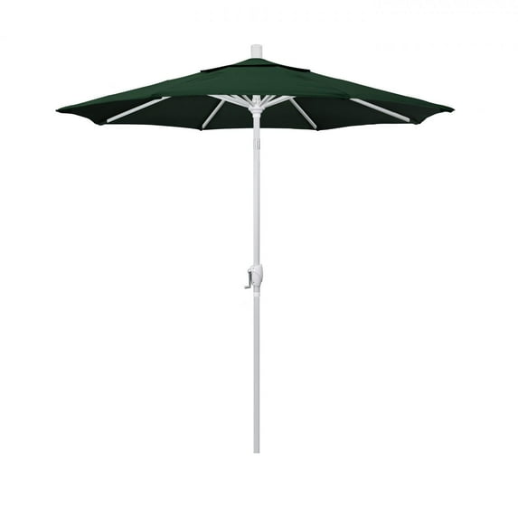 California Umbrella 7.5 Ft. Octagonal Aluminum Push Button Tilt Patio Umbrella W/ Crank Lift & Aluminum Ribs - Matted White Frame / Olefin Hunter Green Canopy