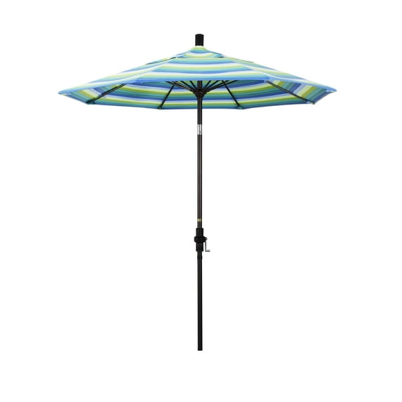 California Umbrella 7.5' Rd. Aluminum/Fiberglass Rib Patio Umb, Deluxe Crank Lift/Collar Tilt, Bronze Finish, Sunbrella Fabric Seville Seaside