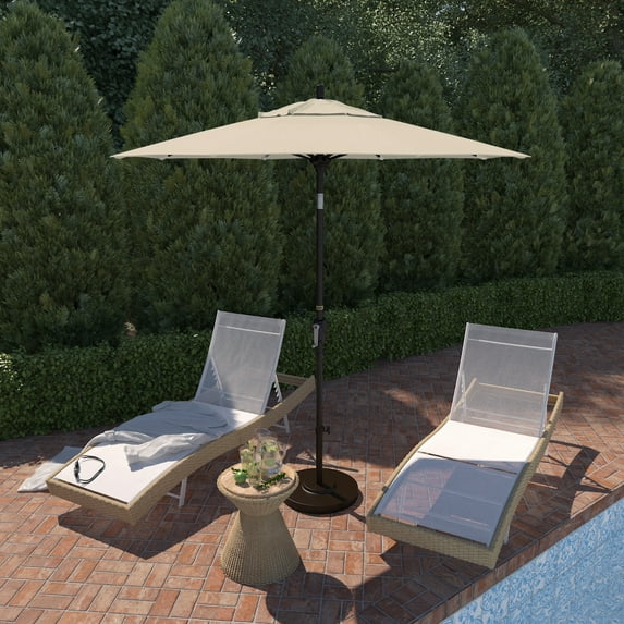 California Umbrella 7.5' Rd. Aluminum Patio Umbrella, Crank Lift with Push Button Tilt, Bronze Finish, Pacifica Fabric Antique Beige