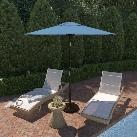 California Umbrella 7.5' Rd. Aluminum Patio Umbrella, Crank Lift with Push Button Tilt, Bronze Finish, Pacifica Fabric Capri