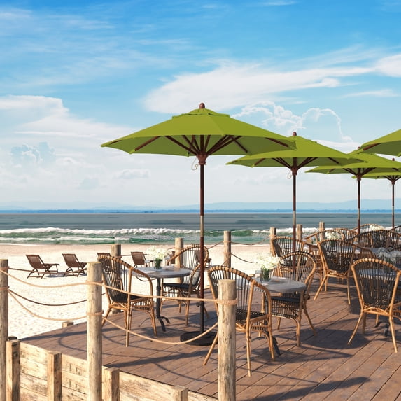 California Umbrella 7.5' Round Marenti Wood Frame Patio Umbrella with Pacifica Fabric, Base Not Included Ginkgo