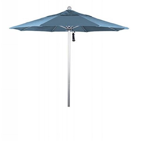 California Umbrella 7.5' Venture Series Patio Umbrella With Silver Anodized Aluminum Pole Fiberglass Ribs Push Lift With Olefin Frost Blue Fabric