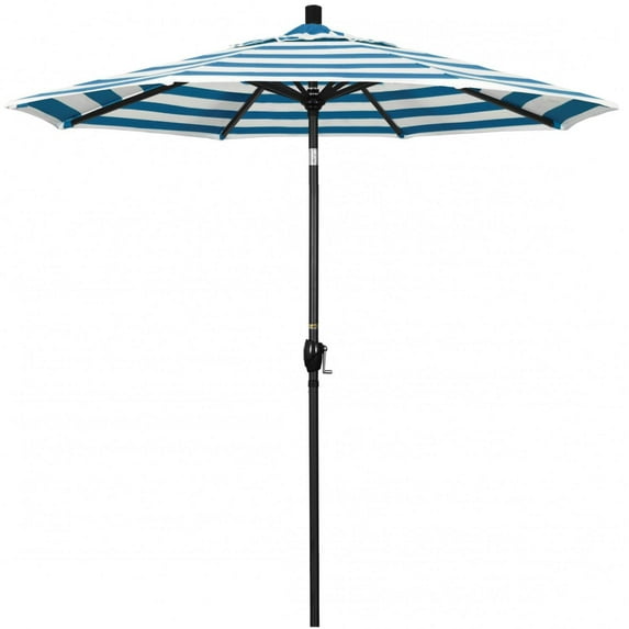 California Umbrella Pacific Trail Series 7.5 Ft Octagonal Aluminum Push Button Tilt Patio Umbrella W/ Crank Lift - Stone Black Frame / Sunbrella Cabana Regatta Canopy
