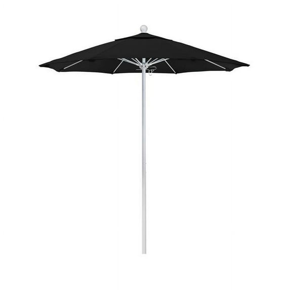 California Umbrella 7.5 ft. Fiberglass Pulley Open Market Umbrella - Matted White and Sunbrella-Black - 7'6in. W x 7'6in. L x 8'6in. H