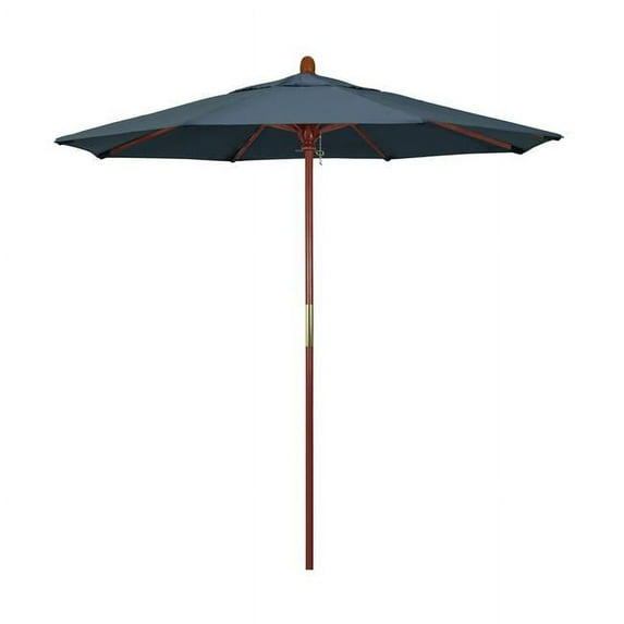 California Umbrella 7.5 ft. Wood Market Umbrella Pulley Open Marenti Wood-Pacifica-Sapphire