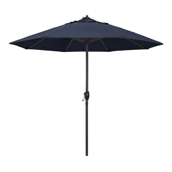California Umbrella 9' Casa Series Patio Umbrella With Bronze Aluminum Pole Aluminum Ribs Auto Tilt Crank Lift With Sunbrella 1A Spectrum Indigo Fabric