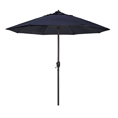 California Umbrella 9' Casa Series Patio Umbrella With Bronze Aluminum Pole Aluminum Ribs Auto Tilt Crank Lift With Pacifica Navy Blue Fabric
