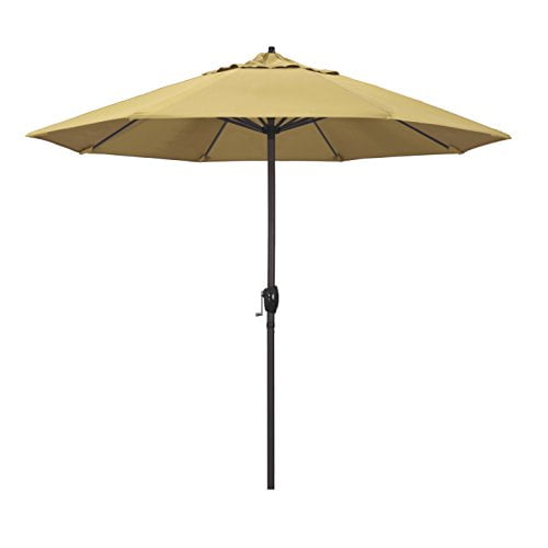 California Umbrella 9' Casa Series Patio Umbrella With Bronze Aluminum Pole Aluminum Ribs Auto Tilt Crank Lift With Sunbrella 1A Wheat Fabric