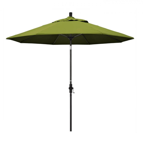 California Umbrella 9 Ft. Octagonal Aluminum Collar Tilt Patio Umbrella W/ Crank Lift & Fiberglass Ribs - Matted Black Frame / Olefin Kiwi Canopy
