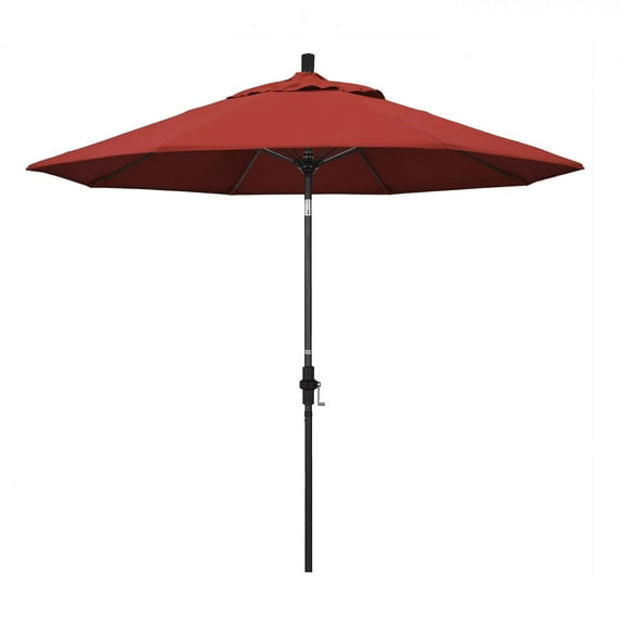 California Umbrella 9 Ft. Octagonal Aluminum Collar Tilt Patio Umbrella W/ Crank Lift & Fiberglass Ribs - Matted Black Frame / Olefin Red Canopy